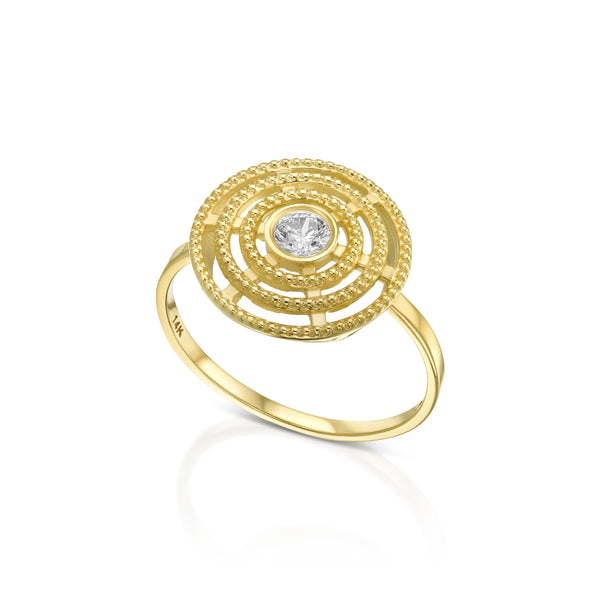 טבעת זהב 14K בעיצוב בעיצוב פיליגרן משובצת באבן זירקון