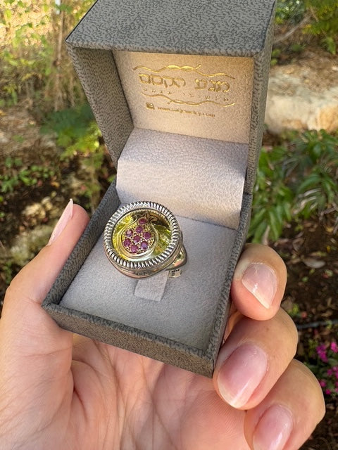 טבעת רימון עגולה מכסף 925 בשילוב זהב 9 קראט